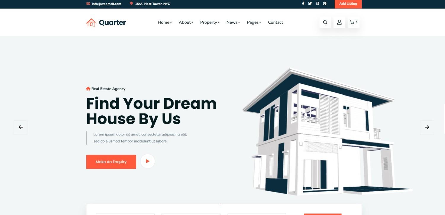 Quarter real estate website templates with advanced property search filters and responsive design."