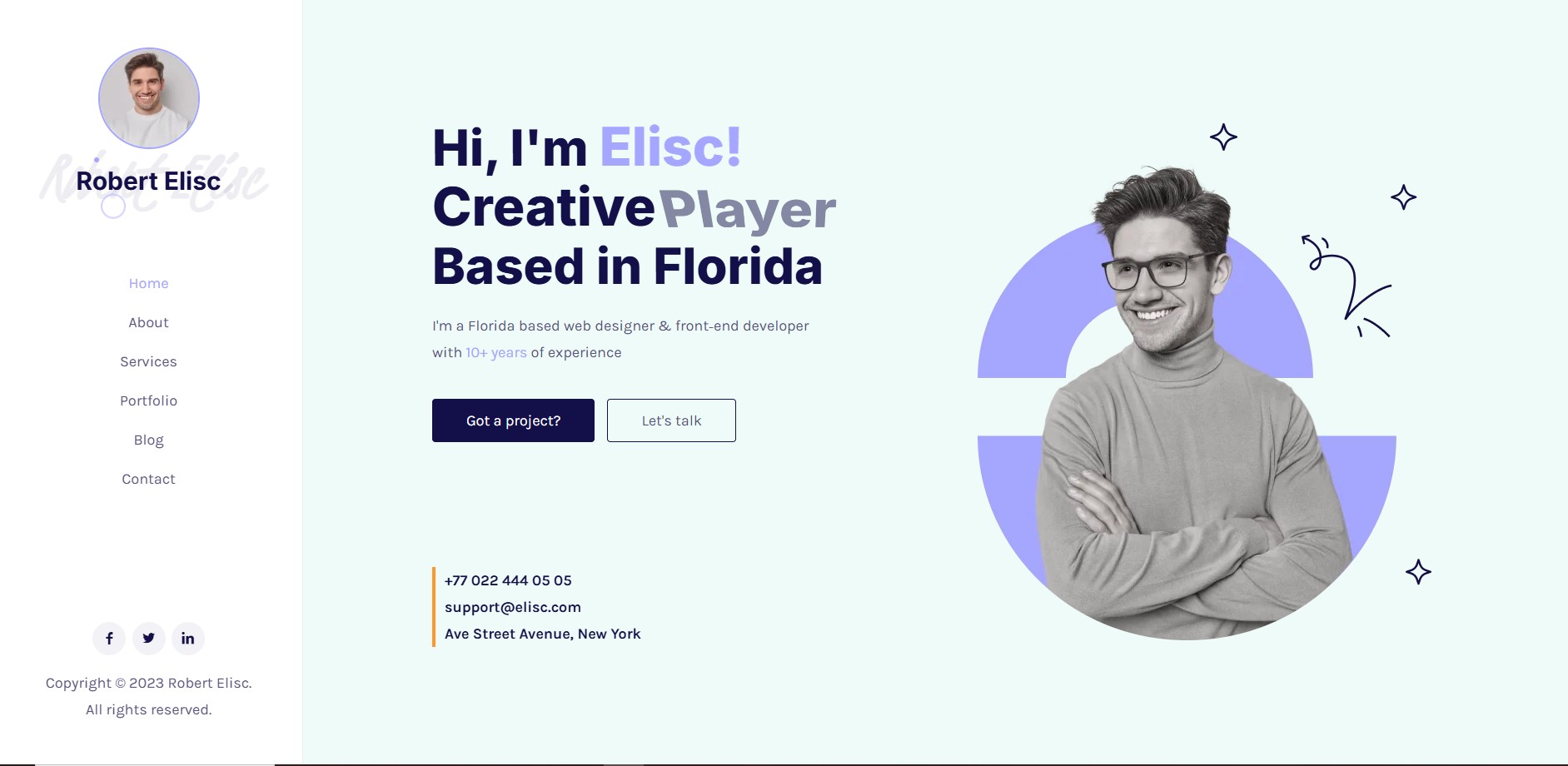 "R.Elisc personal portfolio HTML template with customizable layout"