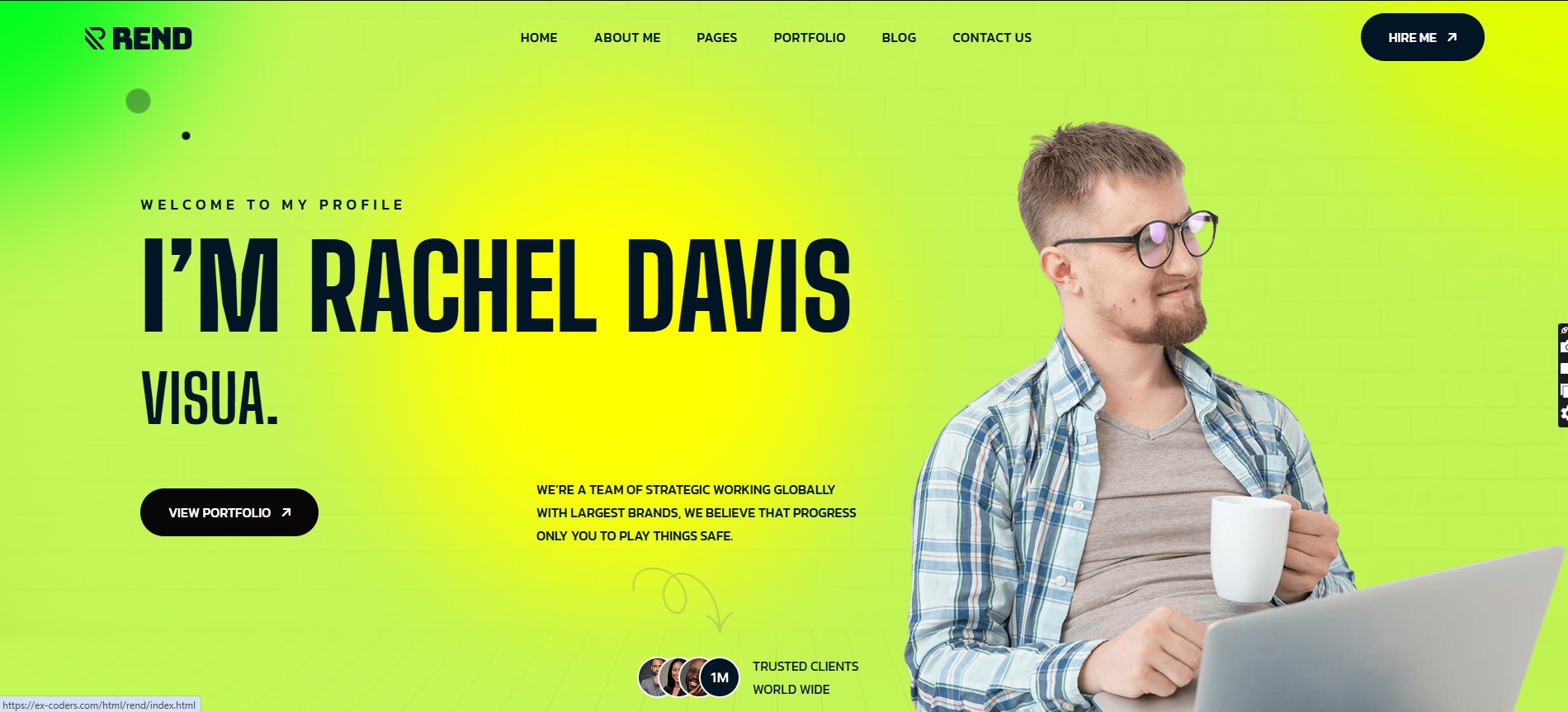 "Rend personal portfolio HTML template with sleek, modern design"