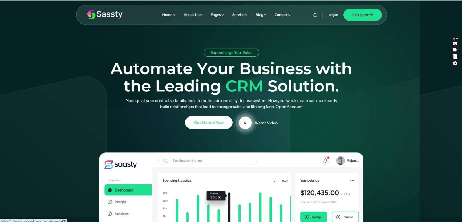 Sassty SaaS and software startup ThemeForest WordPress theme with RTL support, responsive, SEO-friendly, ideal for AI, SaaS, and tech companies