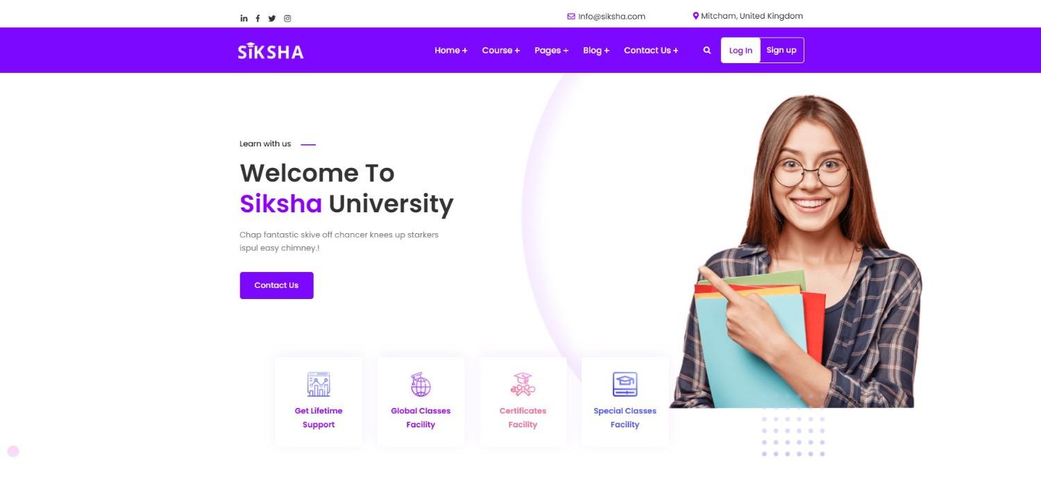 Siksha – "Siksha clean and professional online course WordPress themes HTML5 template for digital courses"