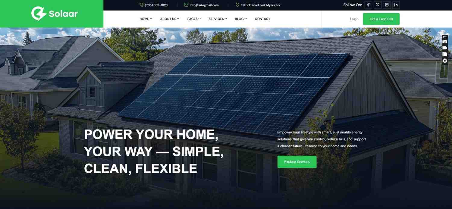 Solaar eco-friendly ThemeForest WordPress theme for solar energy companies, renewable energy providers, and green businesses, mobile responsive and SEO-friendly