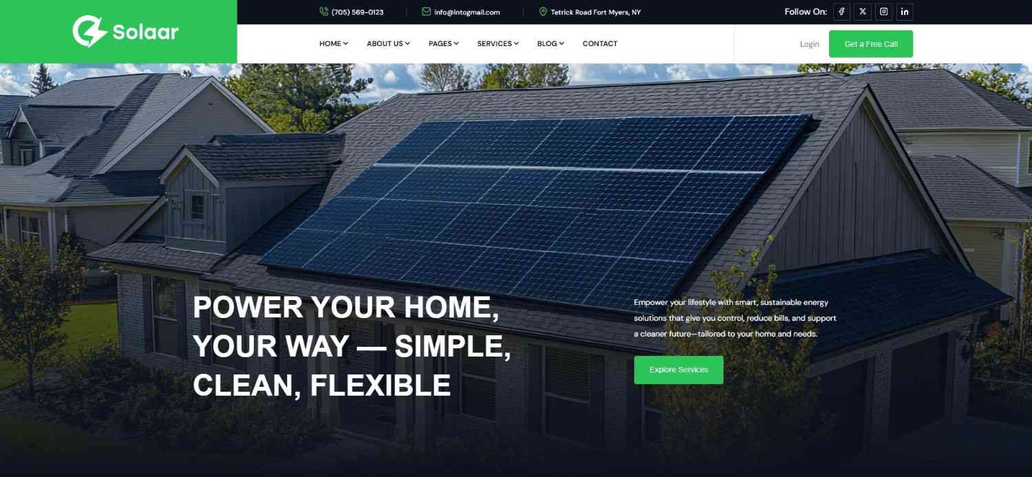 Solaar Solar Energy WordPress Theme – fast and responsive among best premium WordPress themes for solar companies