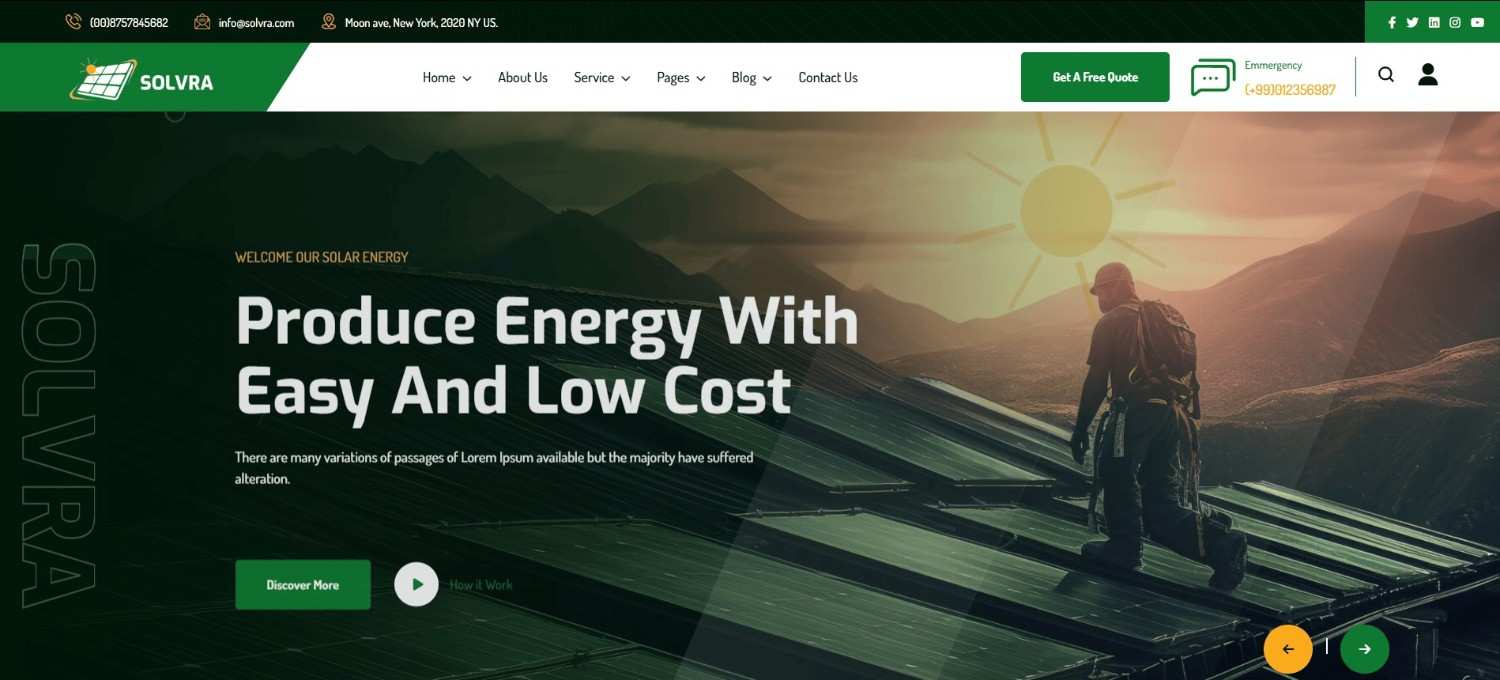 Solvra Ecology & Solar Energy WordPress Theme – eco-friendly design among best premium WordPress themes for green businesses