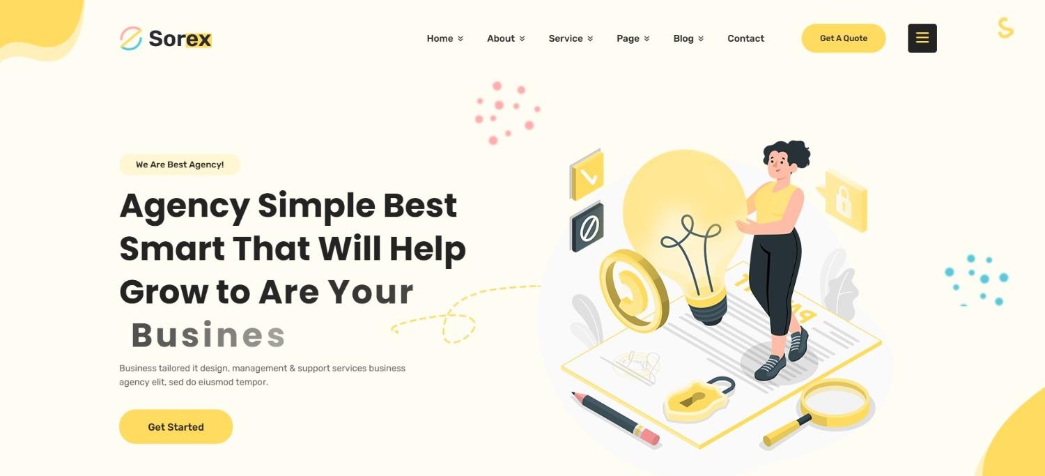 "Sorex Creative Agency Portfolio Website Template HTML Free Download - Versatile, modern design for agencies and personal portfolios with responsive features."