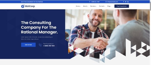 BiziCorp it consulting company website template WordPress theme for professional consulting businesses and corporate services