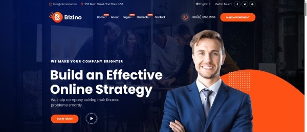 Bizino it consulting company website template designed for business consulting companies, conferences, and corporate events