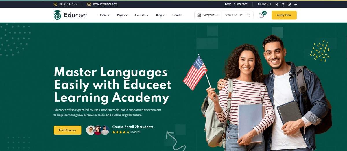 Educet online courses website templates designed for universities schools and eLearning websites