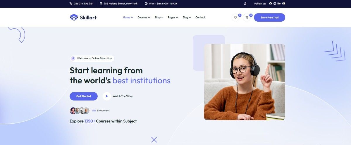 Skillart online courses website templates with modern design for online courses and education platforms