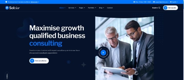 Solvior it consulting company website template with clean corporate layout for consulting agencies and service providers