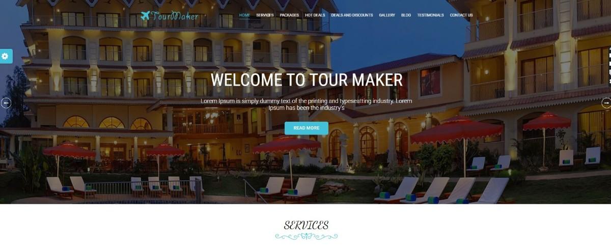 Tour Maker travel agency website template with creative destination layout