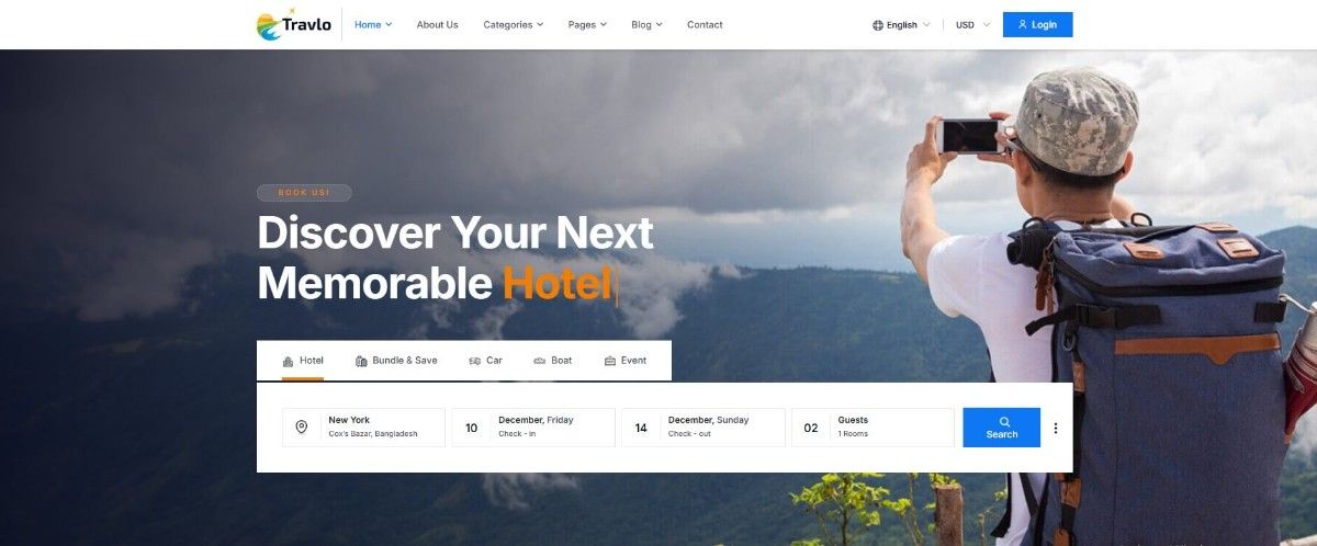 Travlo travel agency website template with clean and simple navigation design