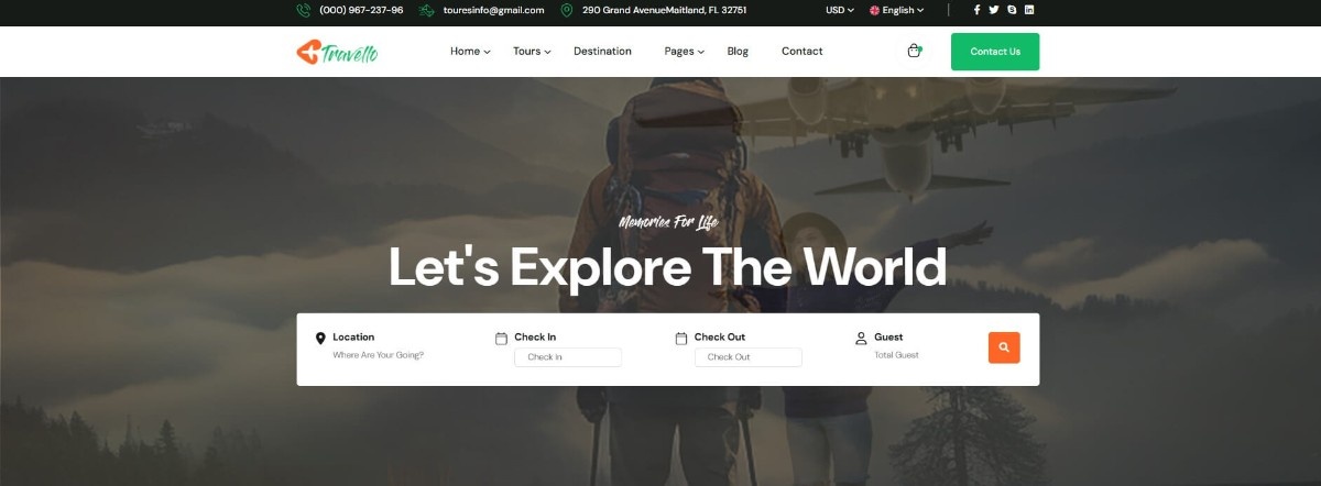 Travello travel agency website template designed for online tour bookings