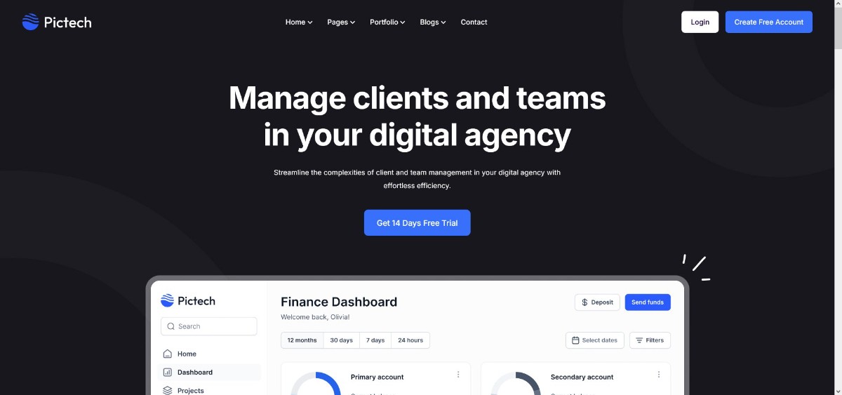 10 Best Startup WordPress Themes and Templates for Modern Businesses in 2026 Pictech Saas Startup WordPress Theme 75kb